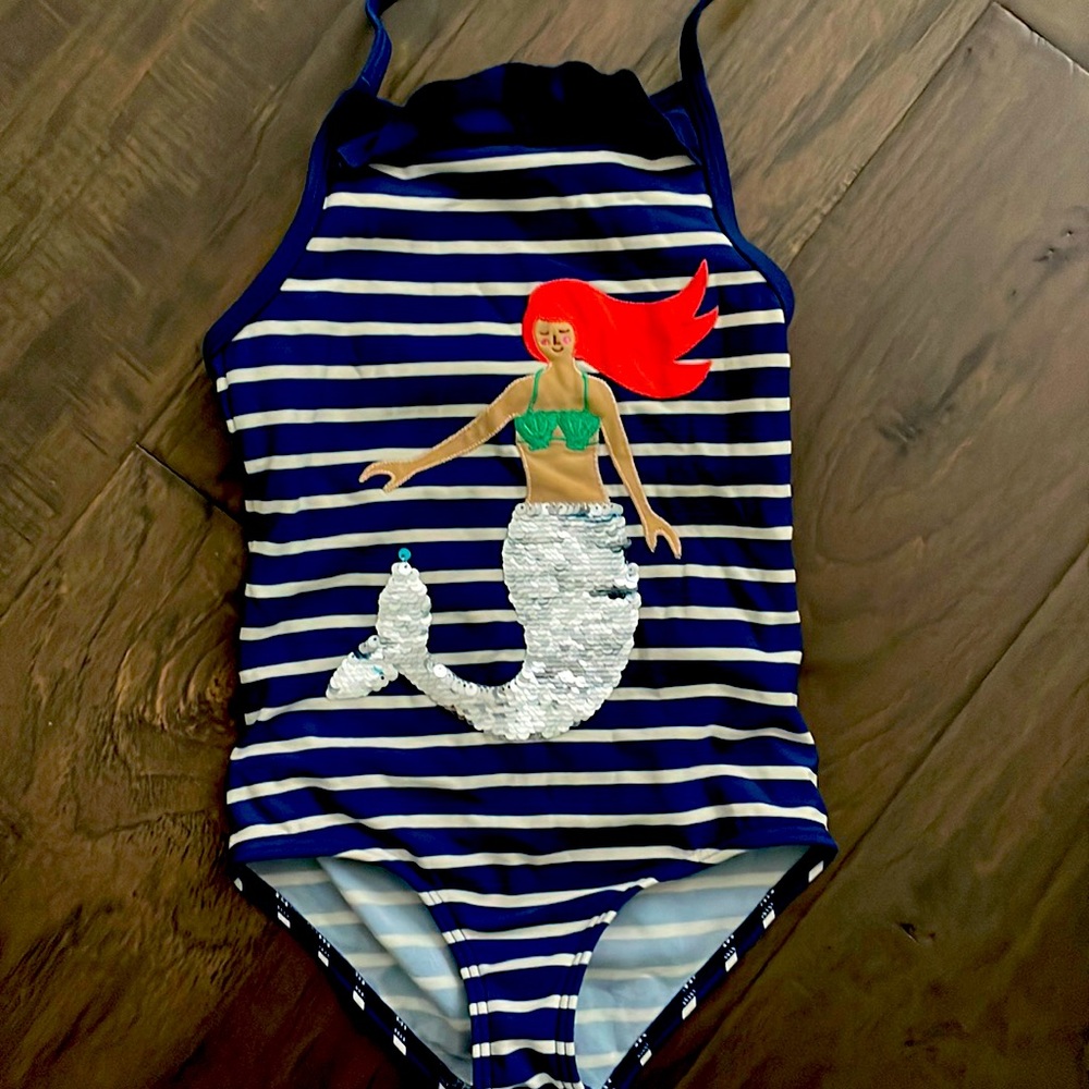Mini boden one piece stripe mermaid flip sequin swimsuit